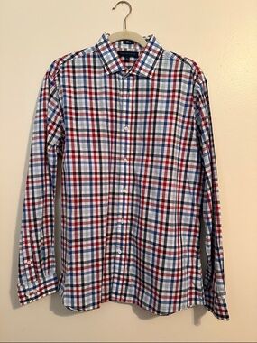 Tommy Hilfiger Red, Blue & White Plaid Dress Shirt